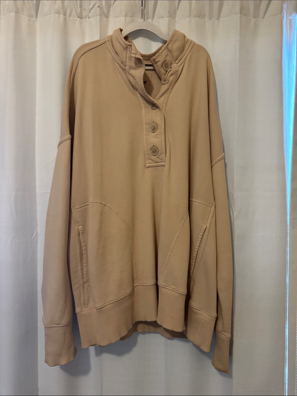 aerie Oversized Tan Henley Pullover Hoodie